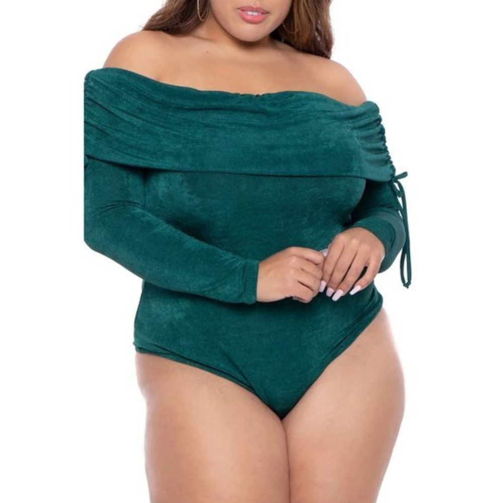 CURVY SENSE Marilyn Off The Shoulder Bodysuit in Teal